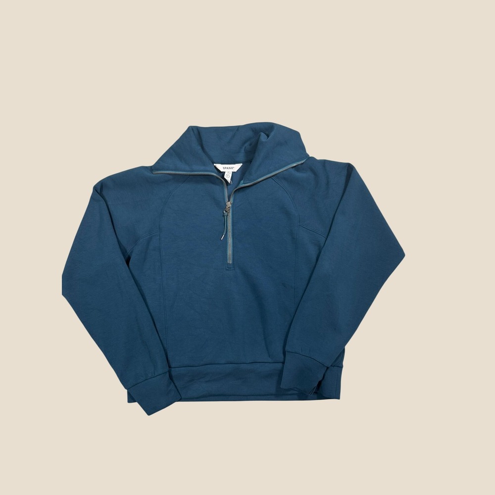 Spanx AirEssentials Half Zip Pullover Sweatshirt Teal Blue 50346R Small